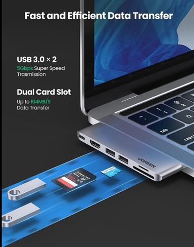 ✨ UGREEN Hub USB-C Multiport pour MacBook 💻 | HDMI 🎥 + 3xUSB 3.0 ⚡ + SD/TF 📸 + Thunderbolt 3 🚀