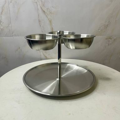 Silver 304 Stainless-Steel 3-Bowl Double Tier Food & Snacks Display (S13)