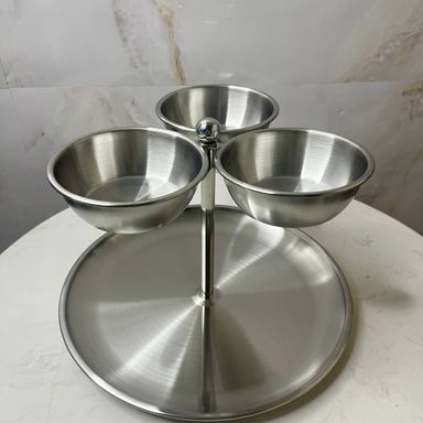 Silver 304 Stainless-Steel 3-Bowl Double Tier Food & Snacks Display (S13)