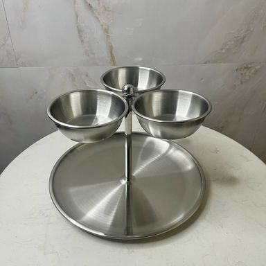 Silver 304 Stainless-Steel 3-Bowl Double Tier Food & Snacks Display (S13)
