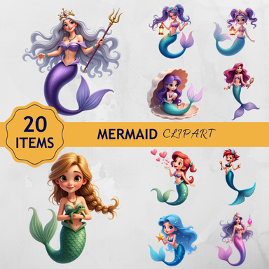Wilin Digital - 20 Clipart Sticker Whatsapp Digital Printable Edisi Mermaid