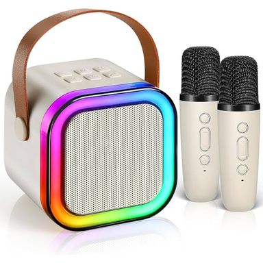 Mini Karaoke Machine for Kids Adults with 2 Wireless Microphones, Portable Bluetooth Karaoke Speaker with Stereo Sound and Colorful Lights 