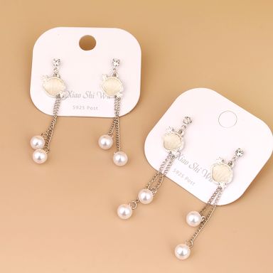 Long enamel butterfly pearl tassel earrings (random)