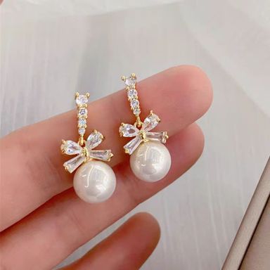 Cyber Red Bow Pearl Stud Earrings