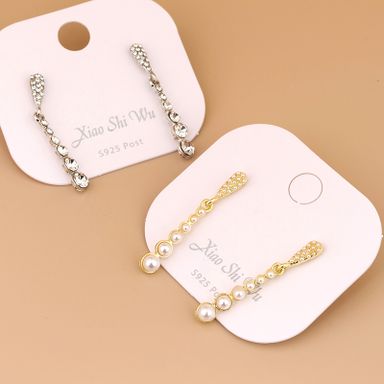Long rhinestone water drop tassel earrings