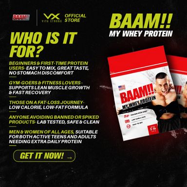 BAAM!! MY WHEY PROTEIN (5lbs / 2.3kg) | Muscle Gain, Recovery, Delicious Taste