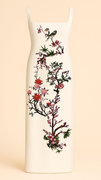 Red Blossom Maxi Dress in Off-white 