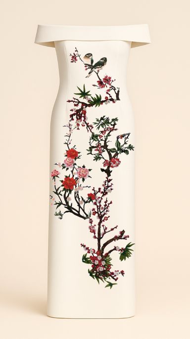 Red Blossom Maxi Dress in Off-white 