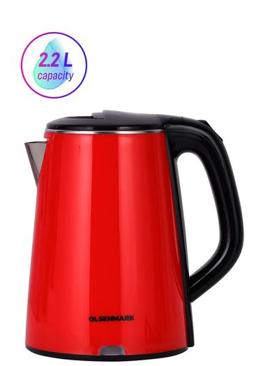 Olsenmark Stainless Steel Electric Kettle 2.2 L 1500 W OMK2147 Red/Black