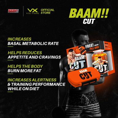 BAAM!! CUT FAT BURNER (60 Capsules / 30 Days Supply) | Metabolism Boost, Appetite Control, Energy Support + FREE Pill Box
