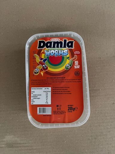 Damla gummy gummy worm 24x200g tub  BBE 08/01/27