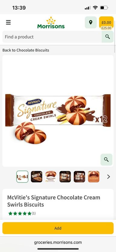 Mcvities signature chocolate cream swirls 142g 15 per case Dated 04/2026 Currently £2 in supermarkets