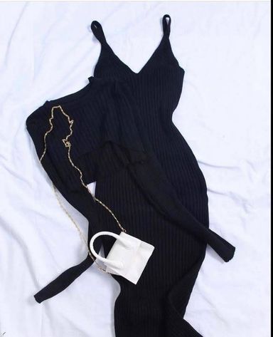 Ribbed Knit Dress + Cardigan Set with Mini Handbag