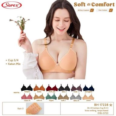 Bra BH Sorex 17228 Tanpa Kawat Busa Tipis Cup Sedang UK 36-42 CUP C