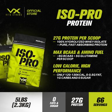 [Exp: 25/12/25] VITAXTRONG ISO-PRO Whey Isolate 5lbs + FREE VX L-Carnitine | Hydrolyzed, Zero Sugar, Lactose-Free [VX]