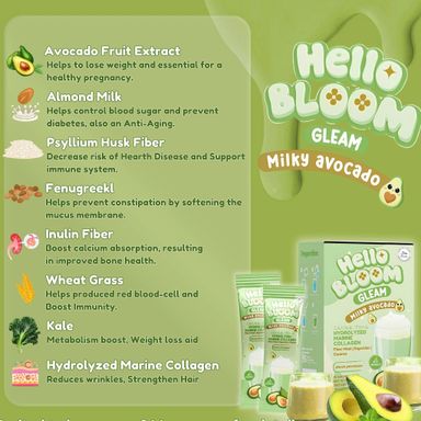 Hello Bloom Gleam Milky Avocado Collagen Beauty Drinks -10 Sachets