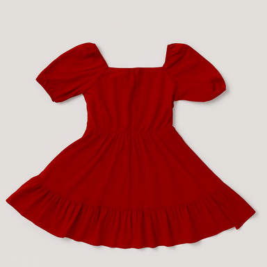 Vestido corto rojo con mangas abullonadas y vuelo en el bajo - Size M