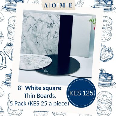 8 Inch Square White Thin Board - 5 Pack 