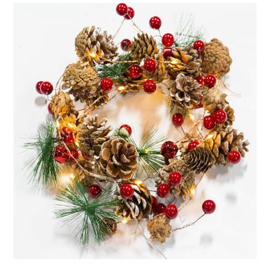 Lights Pinecone Red Berry Bell