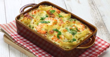 Gratin de macaroni aux crevettes