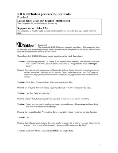 Beatitudes KickRickulum – 12 12 Weeks of Pre School for Lessons Children's Church