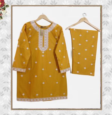 *COTTON EMBROIDERED MUSTARD AND ZINK COLOUR 2PCS SUIT BY HADIYA'S COLLECTION ✨*  SHIRT: COTTON EMBROIDERED  TROUSER: COTTON EMBROIDERED FLAPPER  *SIZE MEASUREMENTS*  *MEDIUM* CHEST 21 SHOULDER 14.5 ARMHOLE 09 SLEEVES LENGTH 20.5 HIPS 22.5 SHIRT LENGTH 35.5 TROUSER LENGTH 38 THIGHS 14.5 BOTTOM 10.5  *LARGE* CHEST 23 SHOULDER 15.5 ARMHOLE 10 SLEEVES length 21.5 HIPS 23.5 SHIRT LENGTH 35 TROUSER LENGTH 39 THIGHS 15 BOTTOM 11  