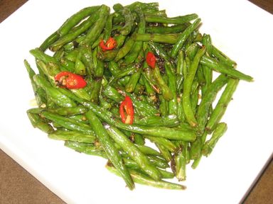 Wok Fried Green Beans (Vegeterian)    榄菜四季豆 -菜类 （辣）