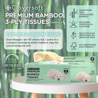 CloverSoft Compact Premium Bamboo Tissues (30 Packs)