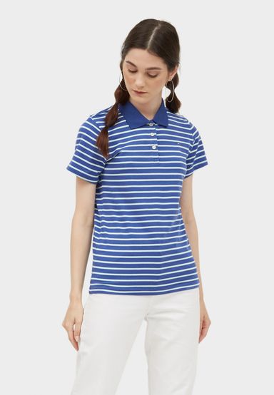 Ladies Polo Tee (Blue Stripe)