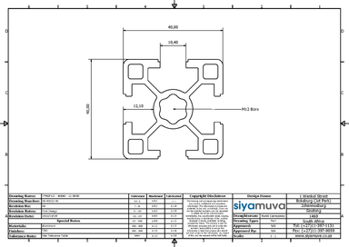 ALUMINIUM EXTRUSION / PROFILE - 40 X 40 - 12 BORE
