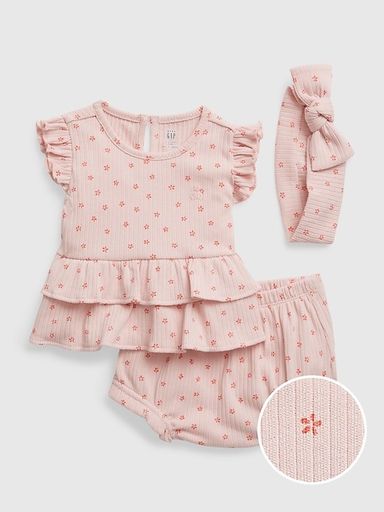 Ruffled Rib Outfit 3 piece in rose