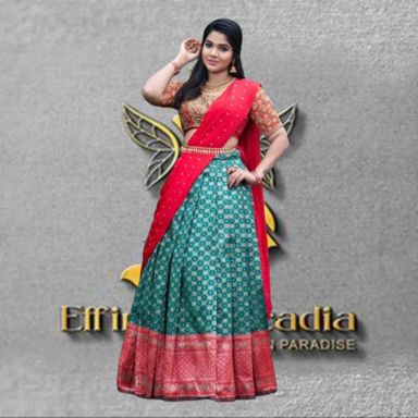 Aari Work Blouse with Pleated Lehanga