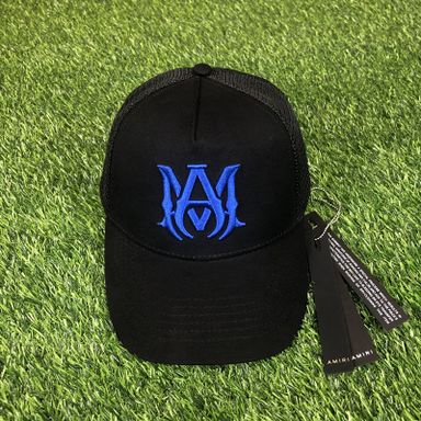 AMIRI CURVED PEAK BLACK AND BLUE LOGO