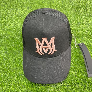 AMIRI CURVED PEAK BLACK AND PINK LOGO