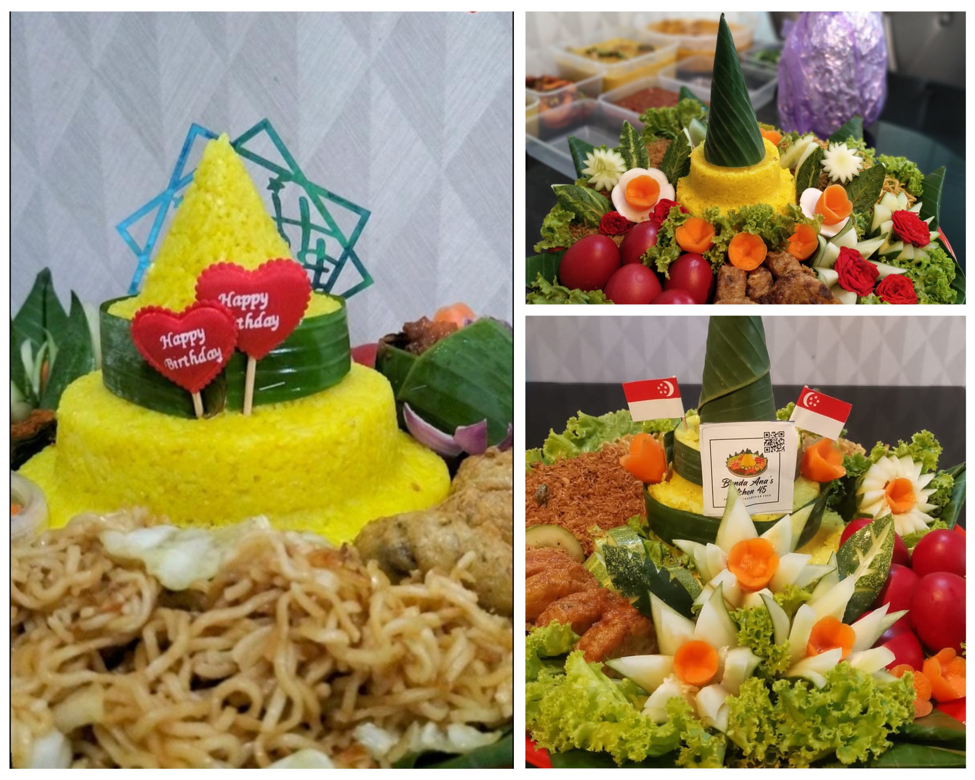 $85 Nasi Tumpeng serves 5-6pax. This traditional dish is served during birthdays and any celebrations. Beautifully designed with hand carved flowers dishes _0