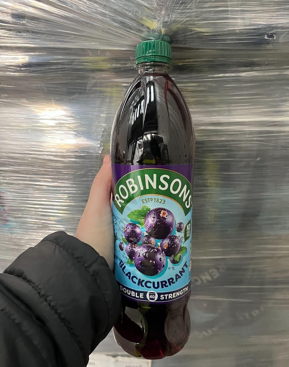 Robinsons double concentrated no added sugar blackcurrant squash. 1L.  BBE 29/02/24