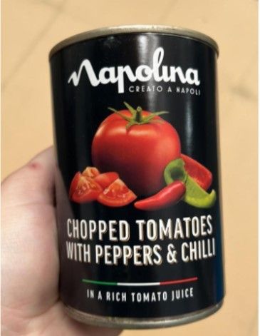 Napolina chopped tomatoes with chilli 400g 31/08/24 no vat a unit