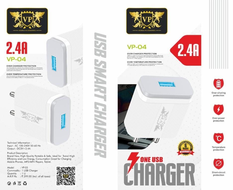 New 2.4 Amp VP-04  Singal Usb charger with 6 months warranty 