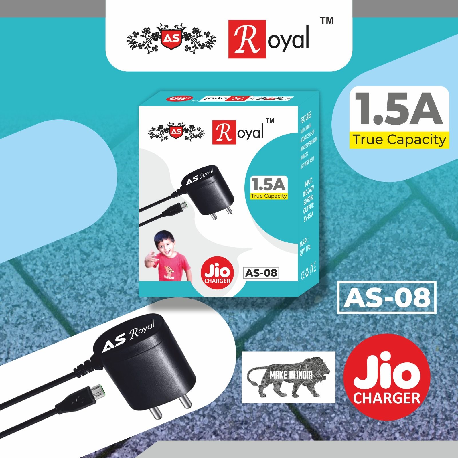 ROYAL AS-08 1.5A TRUE CAPACITY JIO CHARGER 