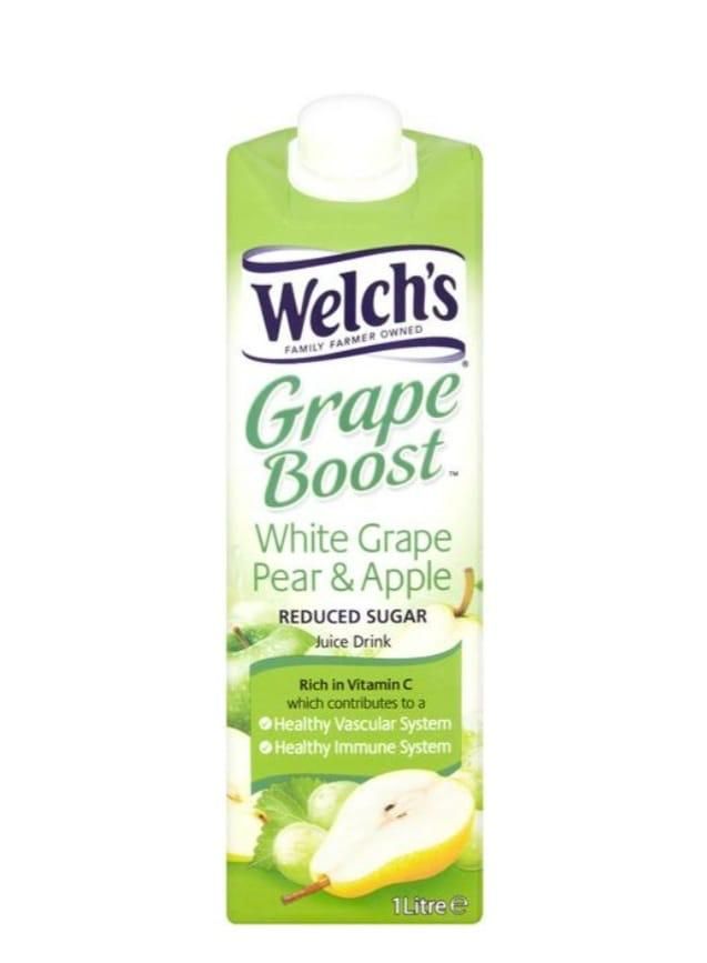 Welch's Grape Boost white grape pear & apple juice drink 1L tetrapak  Bb 31/5/24
