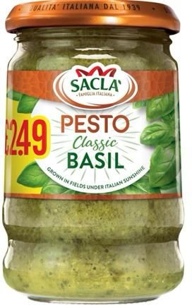 Sacla Classic Basil Pesto 190g jar PM £2.29 bb 31/07/2024