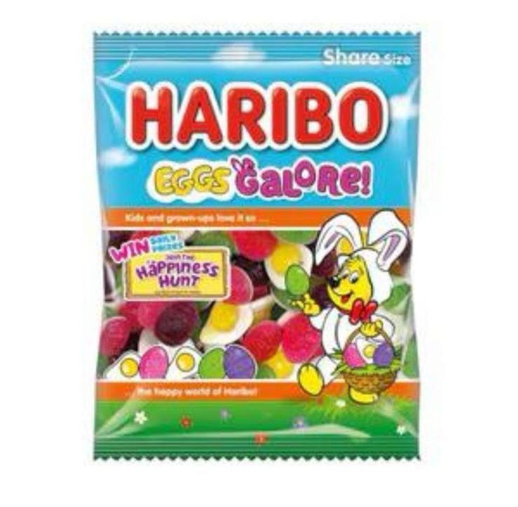 Haribo eggs galore 140g 12 per case  Price marked £1.25 Dated 04/2025