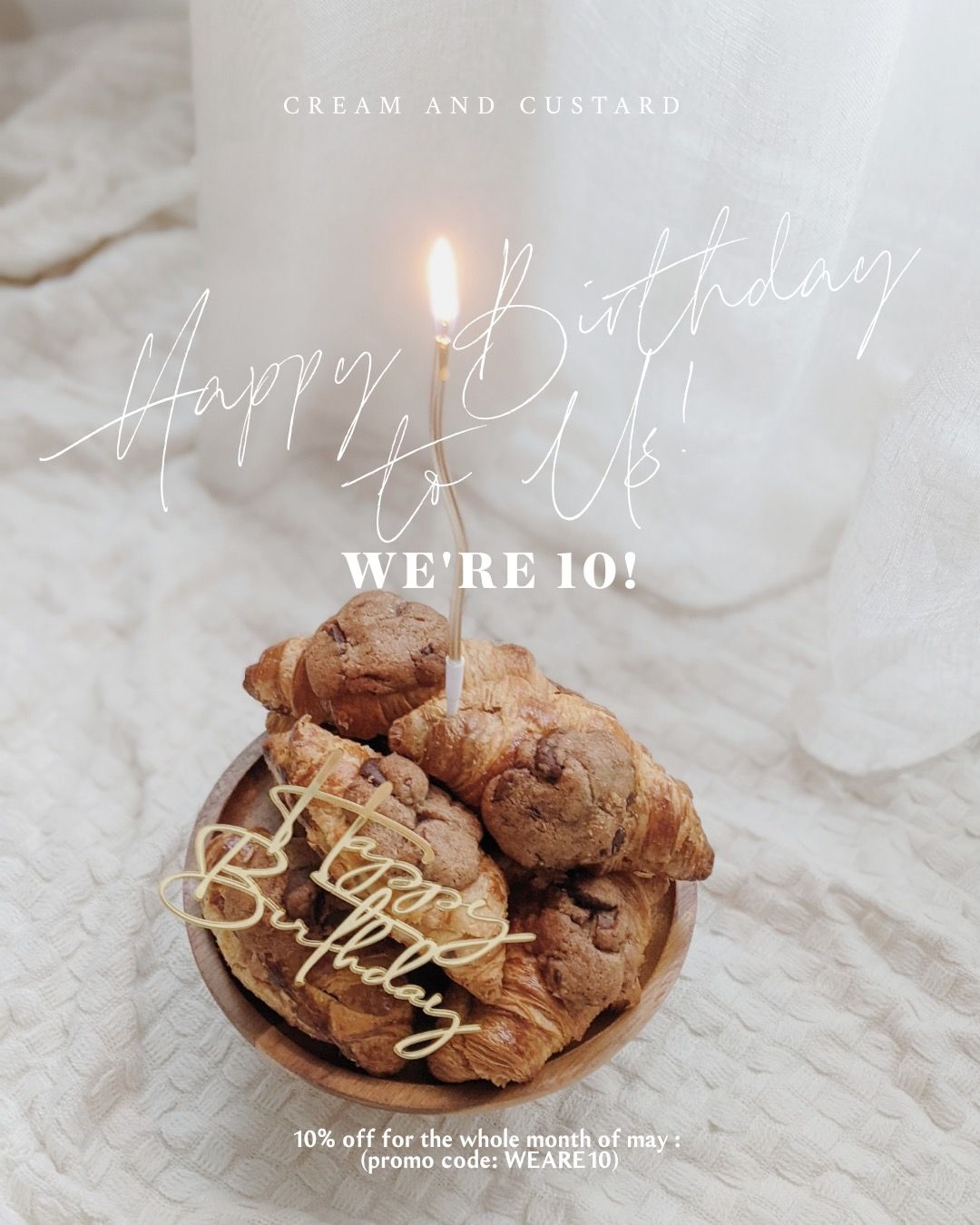 Celebrate our 10th birthday with our new loyalty program! Starting this May onwards, first-time customers get 10% off any cake purchase (promo code : “HELLO10”), while our regulars receive a free 500g cake of their choice (up to $57 value) with every 5 orders purchased with us (A minimum spend of $50 per order applies) Join the celebration and enjoy sweet rewards! *Promo code applies.