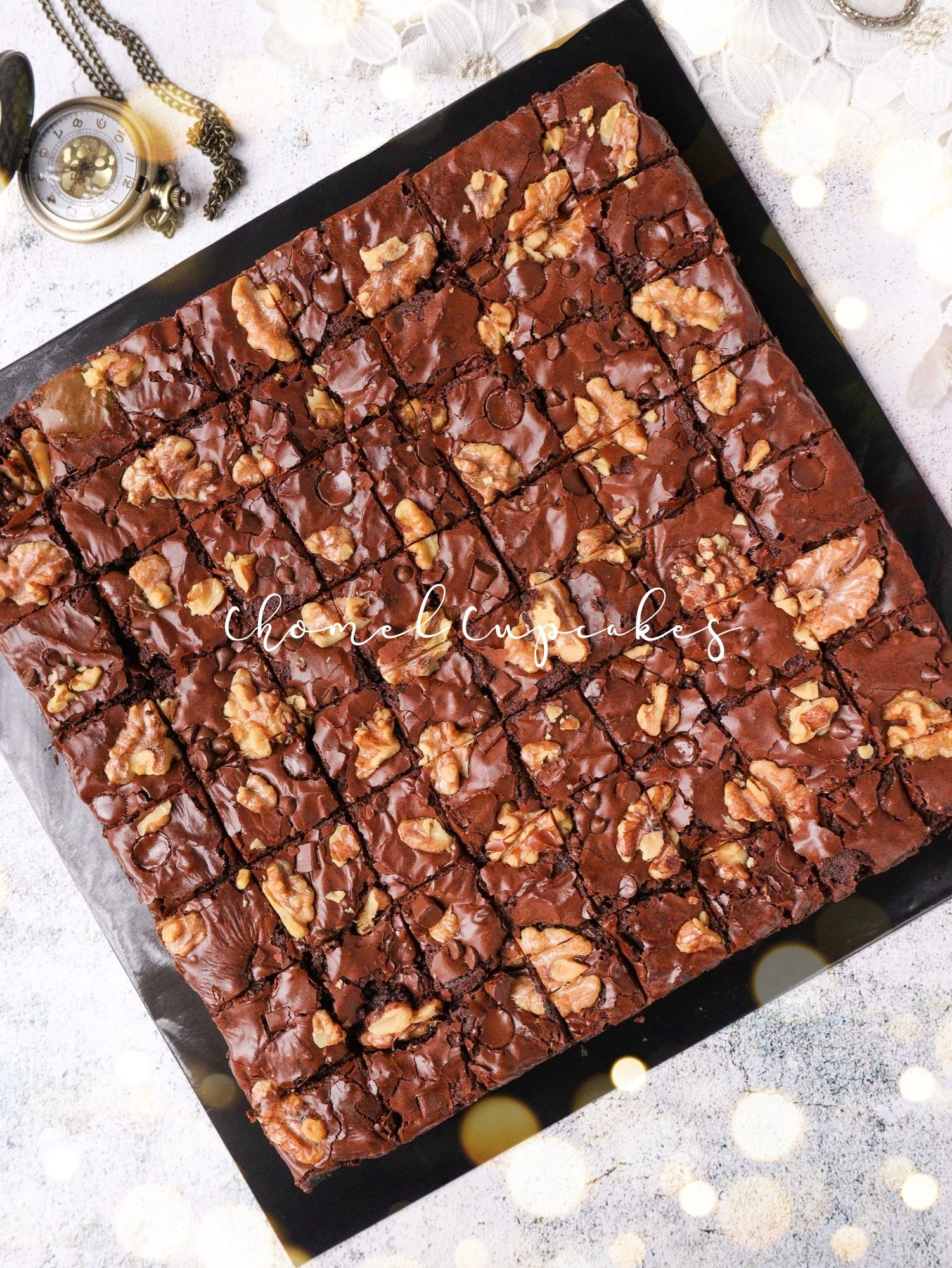 Fudgy Brownies with Full Walnuts and Choc Chips 