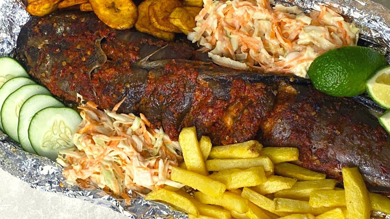 Grilled Fish, Yam Chips & Plantain 