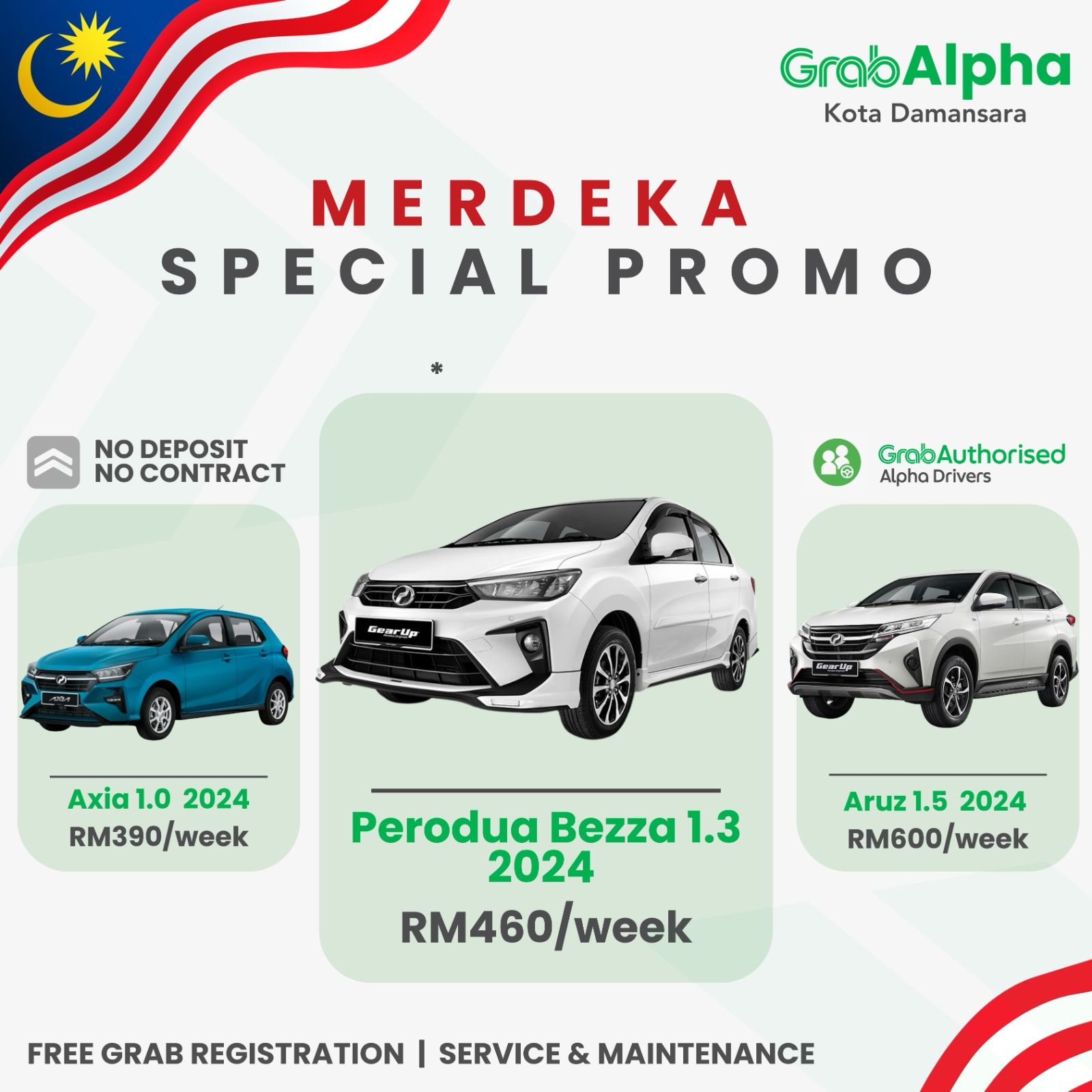 MERDEKA PROMO Bezza 1.3 sewa mingguan dari RM250 untuk 2 minggu pertama . Cuma Bayar pendahuluan Serendah bermula RM100 sahaja termasuk sewa 7 hari pertama._0