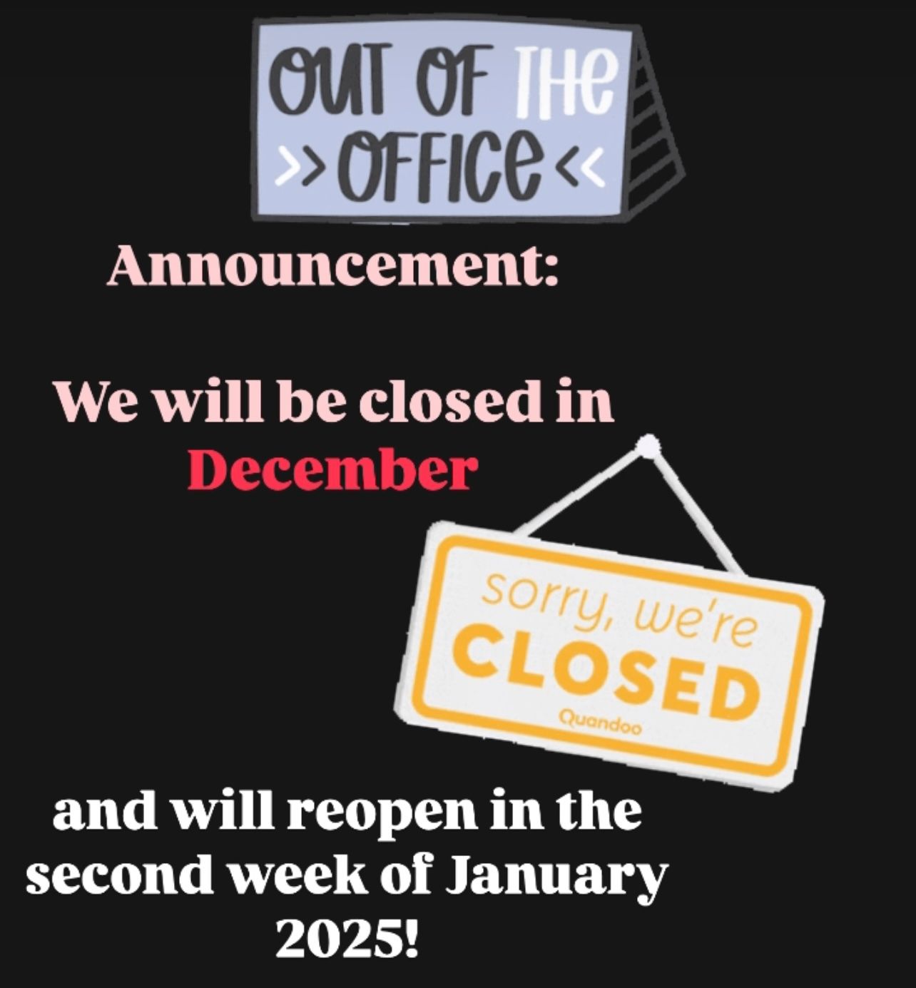 Closed from 1st Dec - 6 Jan 2025