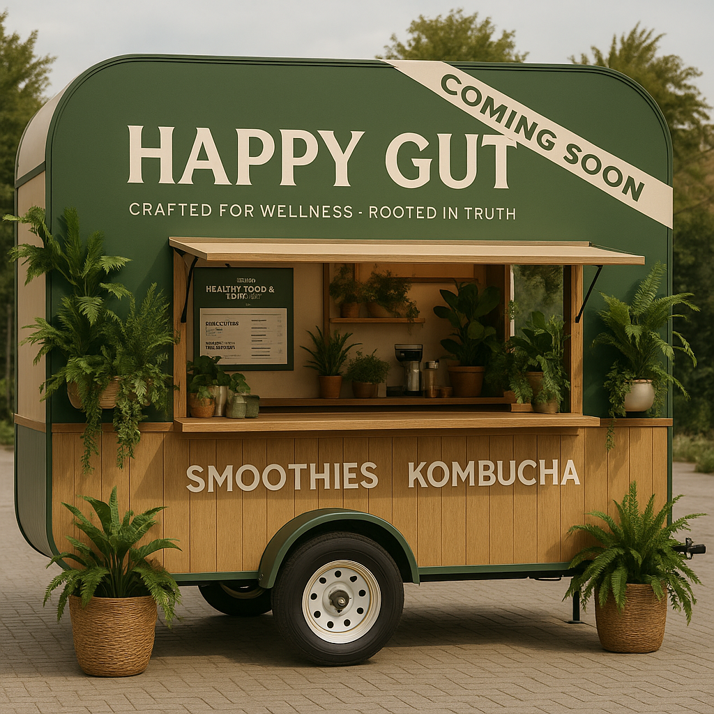 **COMING SOON**🛞 HAPPY GUT ONWHEELS 🛞 - Mobile wellness trailer serving Probiotic Smoothies, healthy meals, drinks  & snacks. Think of it as your local, gut‑friendly version of Kauai - on wheels. Coming to Urban Areas SOON._0