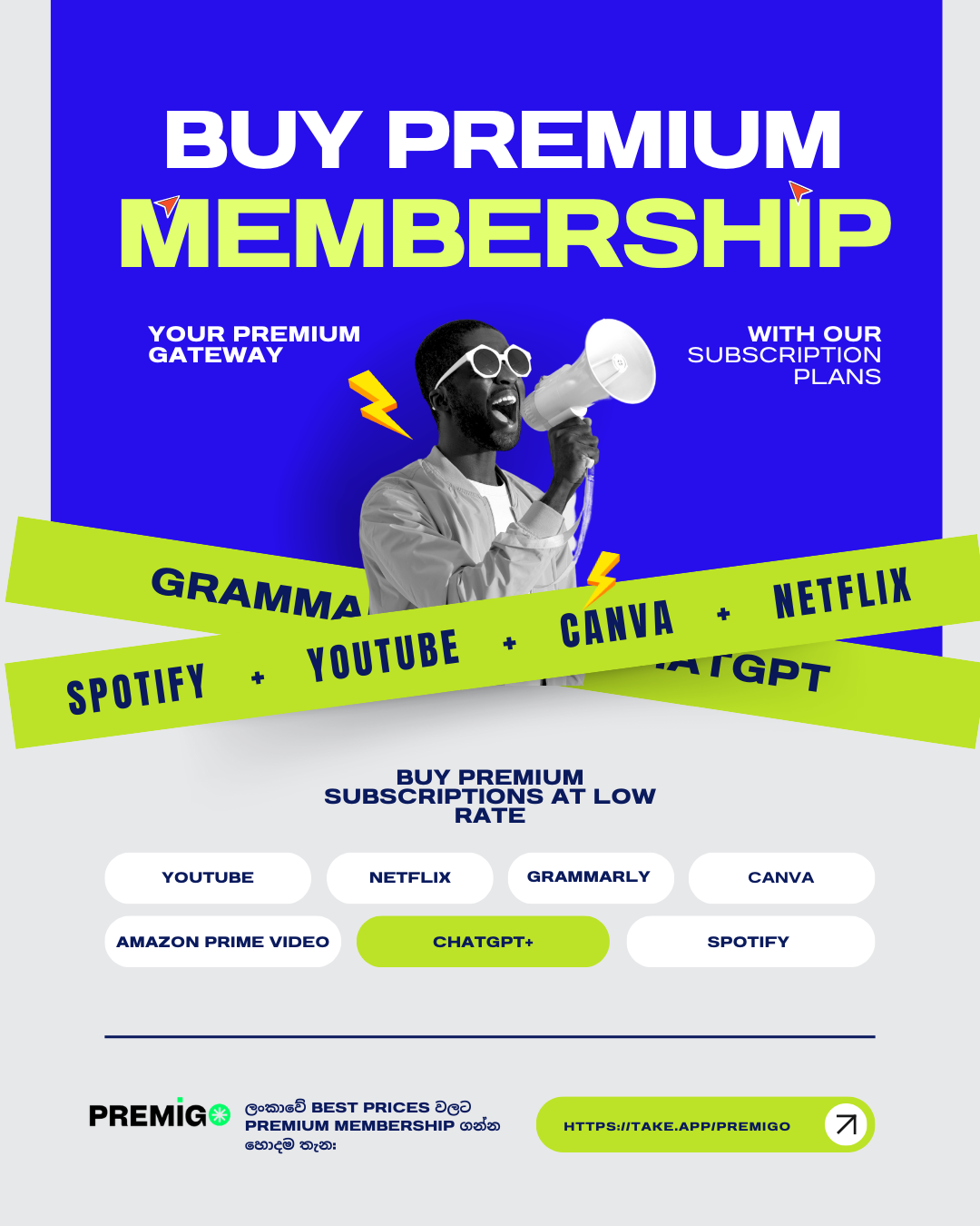 At Premigo, we’re passionate about making premium entertainment affordable and easy for Sri Lankans. We offer discounted subscriptions to popular services like Spotify, YouTube Premium, and Netflix, with fast delivery and reliable local support.  Our goal is simple: to help you enjoy your favorite music, shows, and videos without the high cost. Join thousands of happy customers who trust Premigo for quality and convenience._0