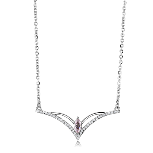 Stainless Steel SET BELLE Chain Pendant Princess CZ in Light Rose / REF:15592_0
